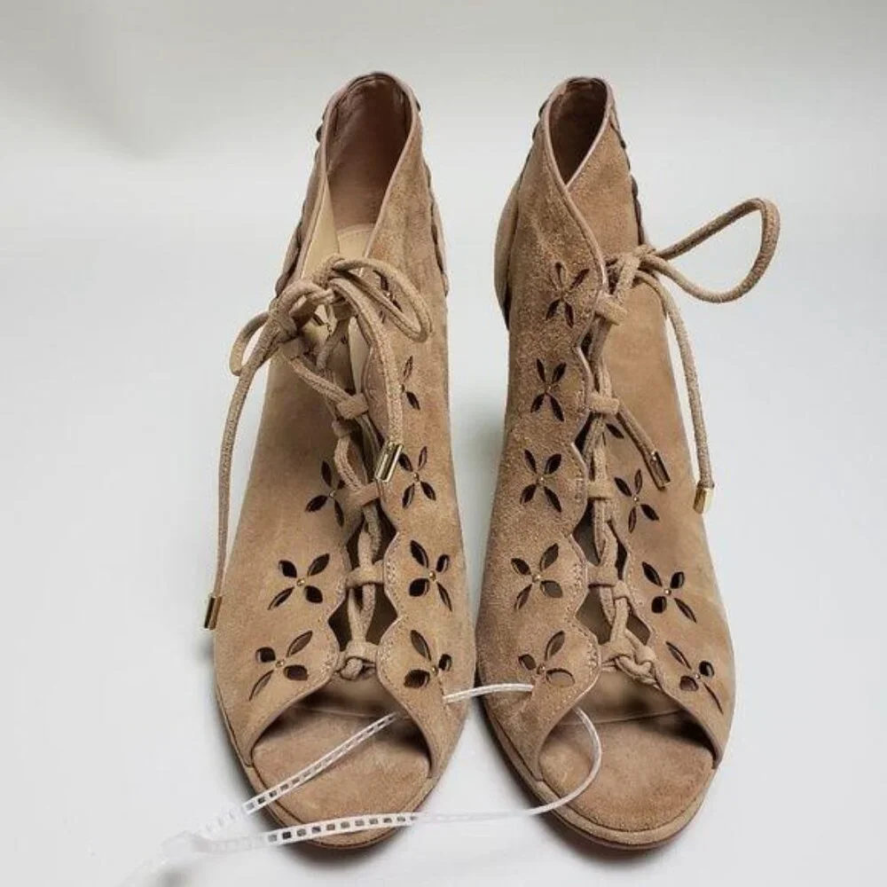 NEW Michael Kors Peep Toe Boots Women 10 Beige Suede Designer Chic Fairy